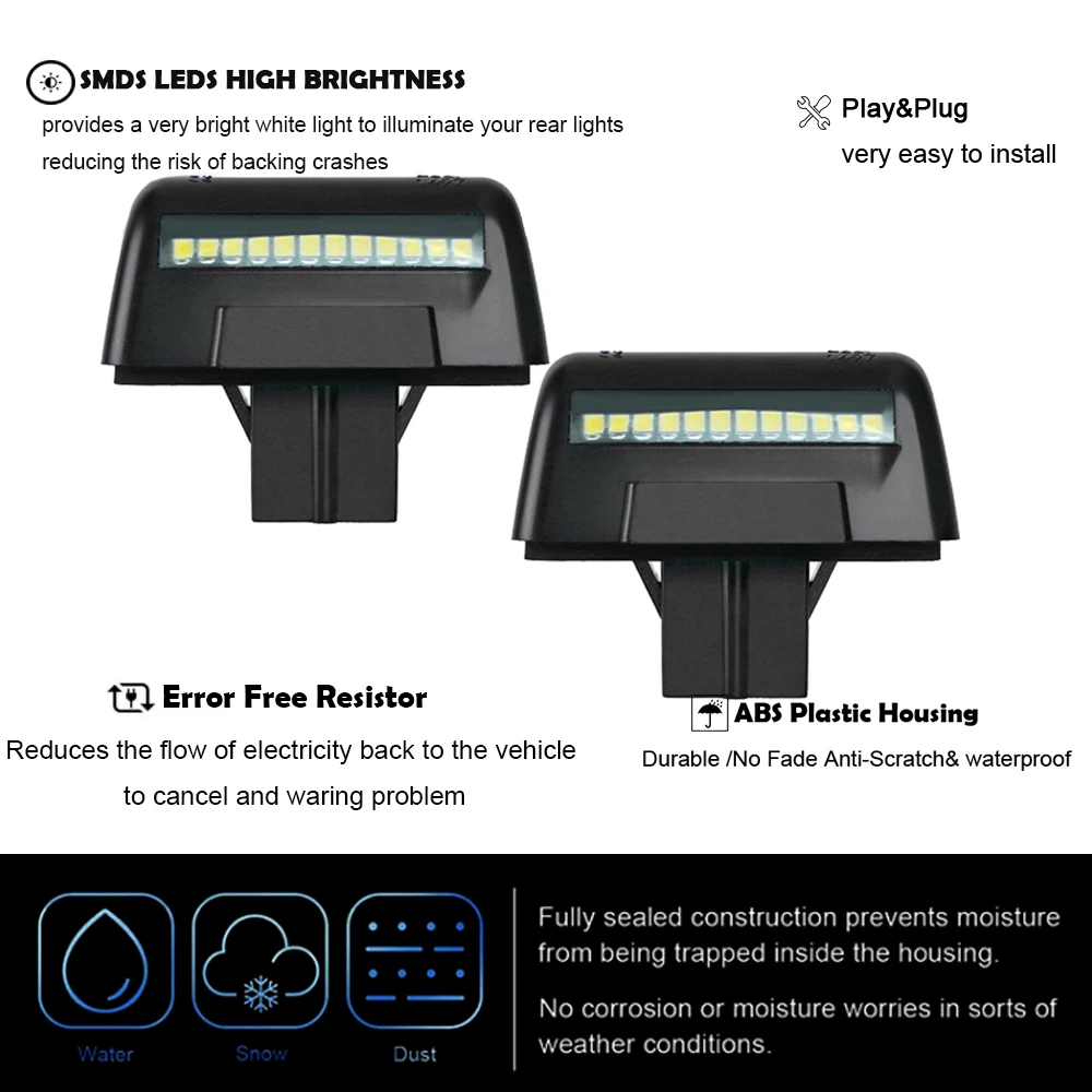 2x For Ford Transit Connect 2002-2013 Transit MK5 MK6 MK7 1985-2014 6000K White LED Rear License Number Plate Lights No Error