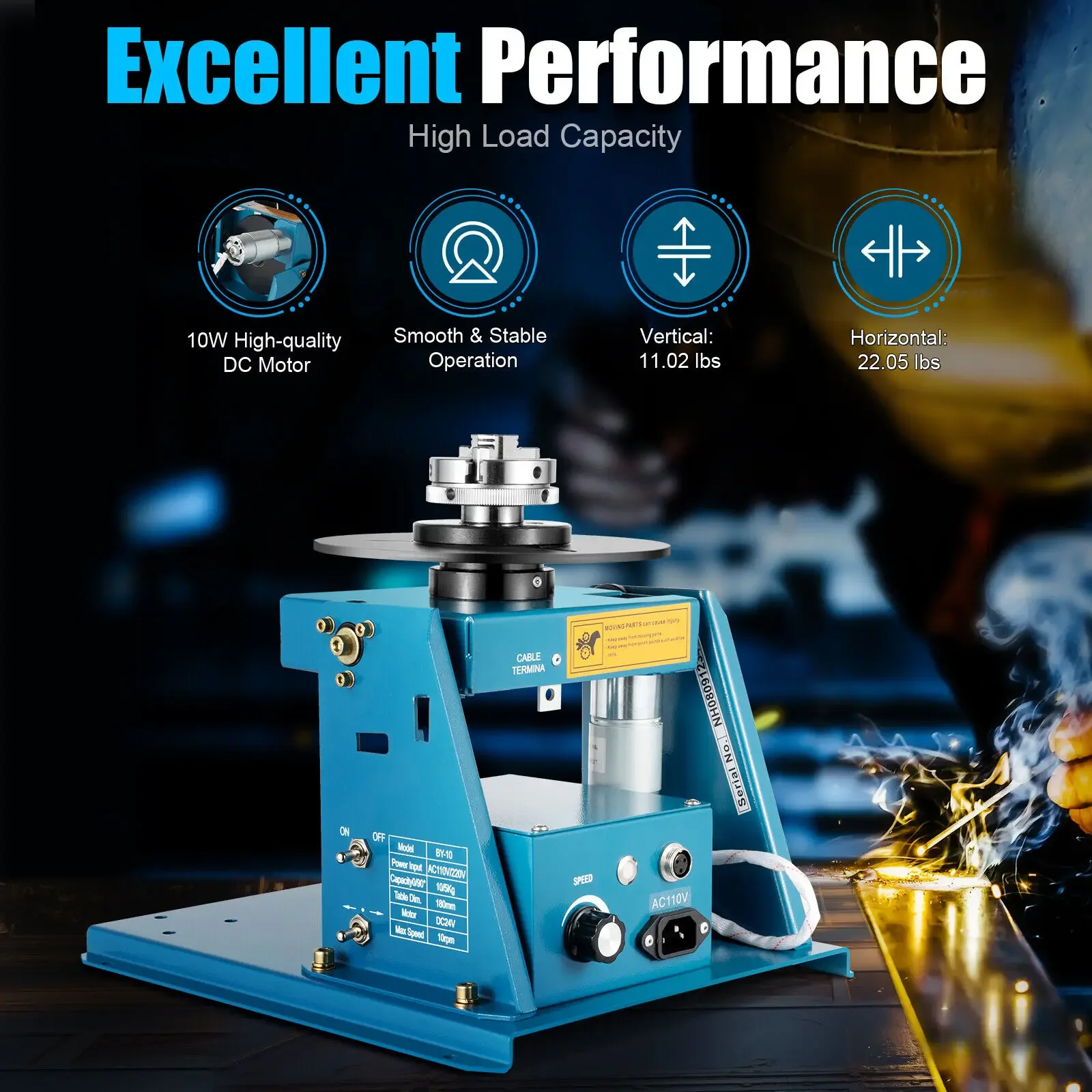 Сварочный позиционер 10 кг/22 фунта, поворотный стол с патроном 220 мм и ножной педалью — сверхмощный вращающийся рабочий стол 110 В для сварки