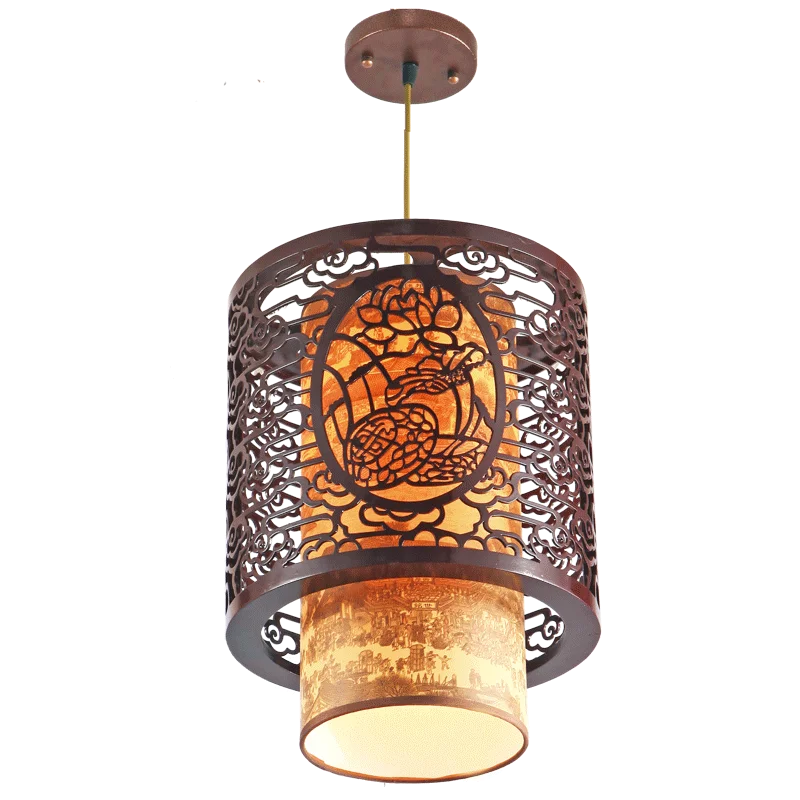 

Traditional Chinese lantern small chandelier wood art classical Chinese teahouse restaurant entrance solid wood chandelier