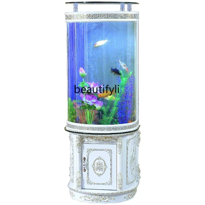 Fish Globe Glass Semi-Cylindrical Non-Replacement Aquarium Ecological Bottom Filter Cabinet Floor European Style