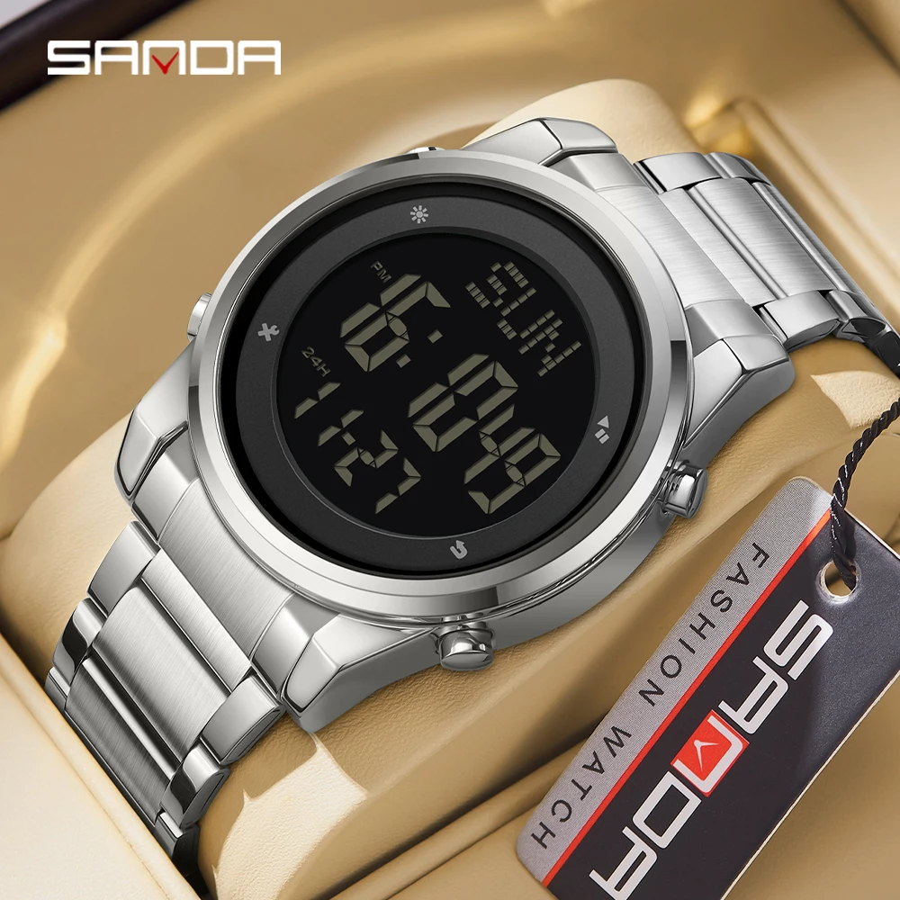 Sanda stainless steel strap wristwatch digital movement fashionable outdoor sports mode youth student stopwatch new fashion 6160