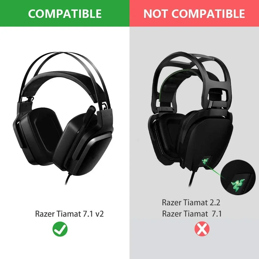 Replacement QuickFit Protein PU Ear Cushion Cups Cover Pads Earpads Repair Parts for Razer Tiamat 7.1 V2 Headsets Headphones