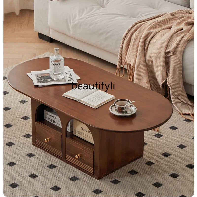 

Solid Wood Coffee Table Living Room Home Small Apartment Simple Modern round Tea Table TV Cabinet Unit