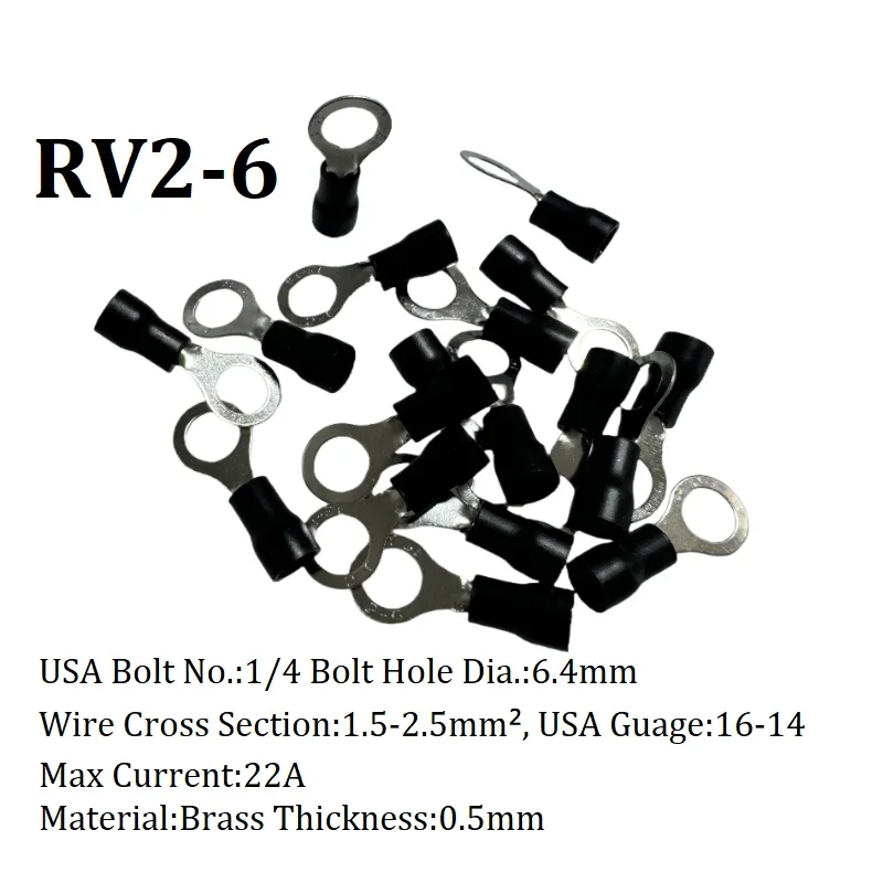 RV2-6 Per 50Pcs Wire Insert 1.5-2.5mm² Crimp Terminal  AWG16-14 Insulated Ring Terminal Tubular Cable Lug Starfix Connector