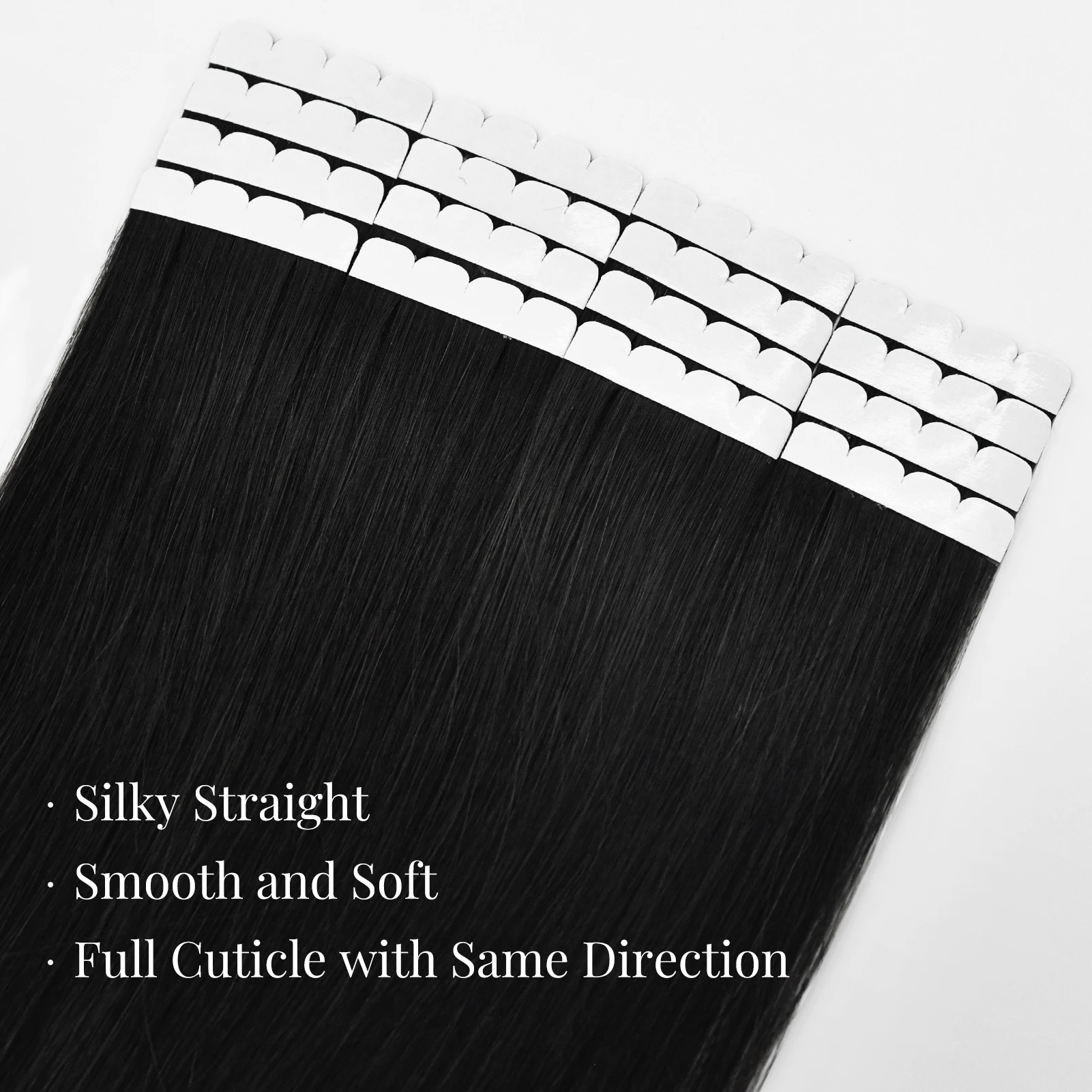 Vlasy 16pcs 1# Mini Tape In Human Hair Extensions Strap Seamless Invisible Straight Strap Black Human Hair 12-24 inches