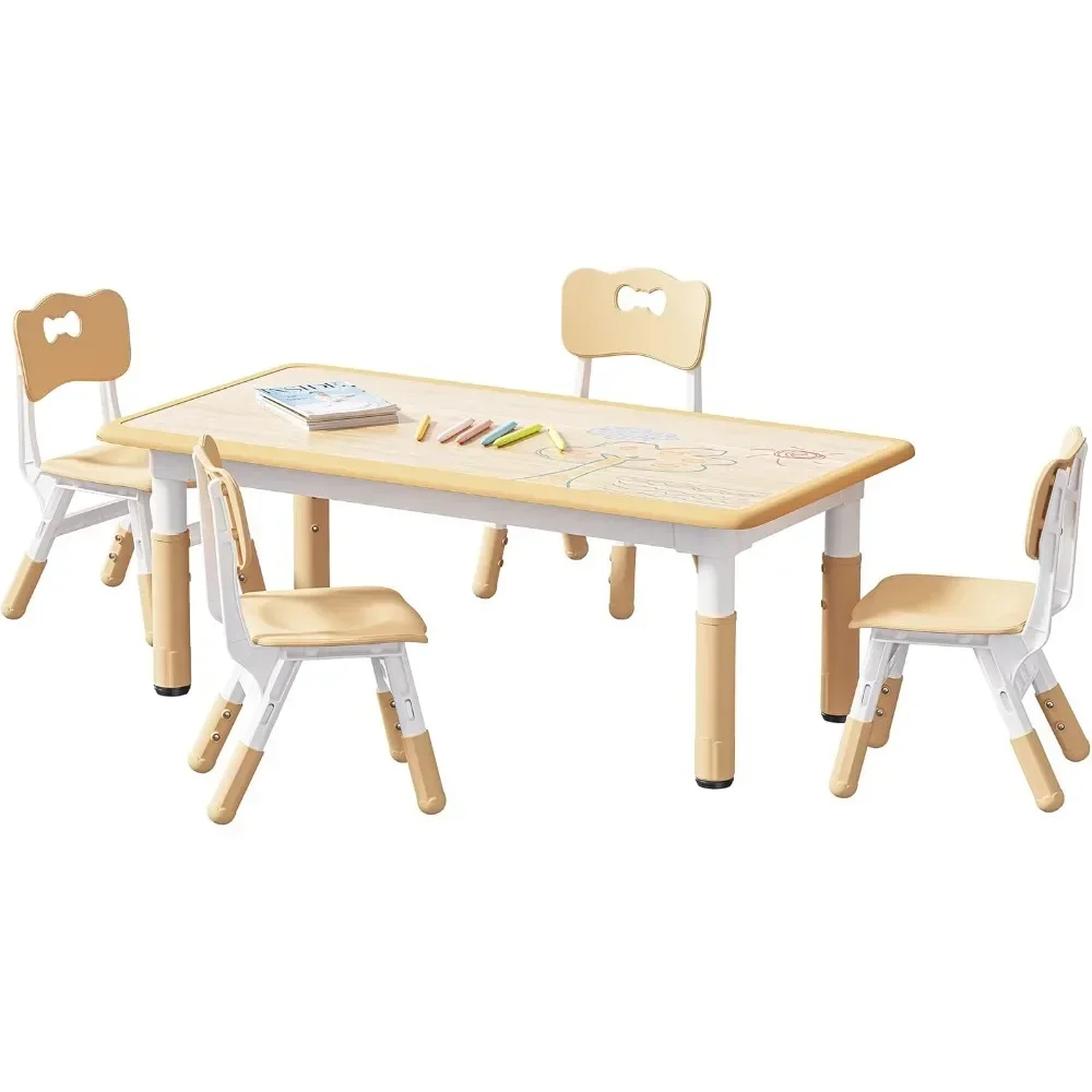 

Kids Table and 4 Chairs Set, Height Adjustable Toddler Table and Chair Set, Graffiti Desktop, Non-Slip Legs, Max 300lbs