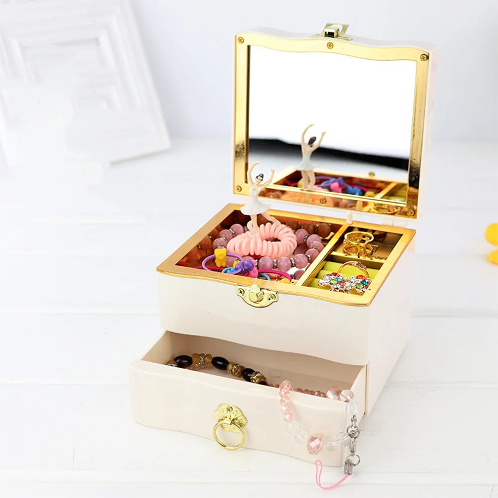 White Creative Music Jewelry Storage Box Dancing Girl Musical Case Container Bedroom Drawer Living Room Creative Jewelry Box