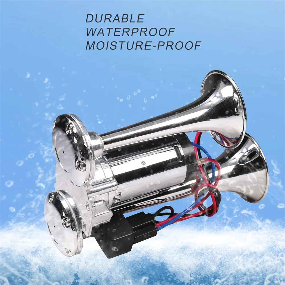 12V 24V Air Horn 150db Electric Loud Horn Dual Trumpets Speaker Auto Air Horn Siren Sound Security Alarm Signal Truck Boat Ship