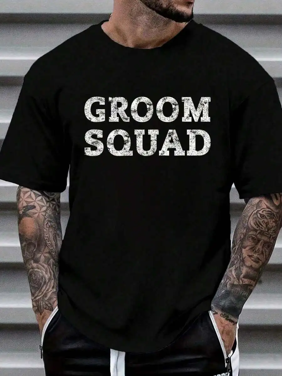 100% Cotton Groom Bridal Wedding Party Groomsmen Distressed T-Shirt Women's Men's Graphic Tee Causal Tops Fashion Tshirt Short S