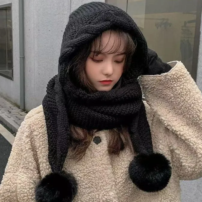 وشاح قبعة شتوية سميكة 2 في 1 للنساء قبعة محبوكة دافئة قطعة واحدة بالاكلافا للطقس البارد القصوى والتزلج في الهواء الطلق #4