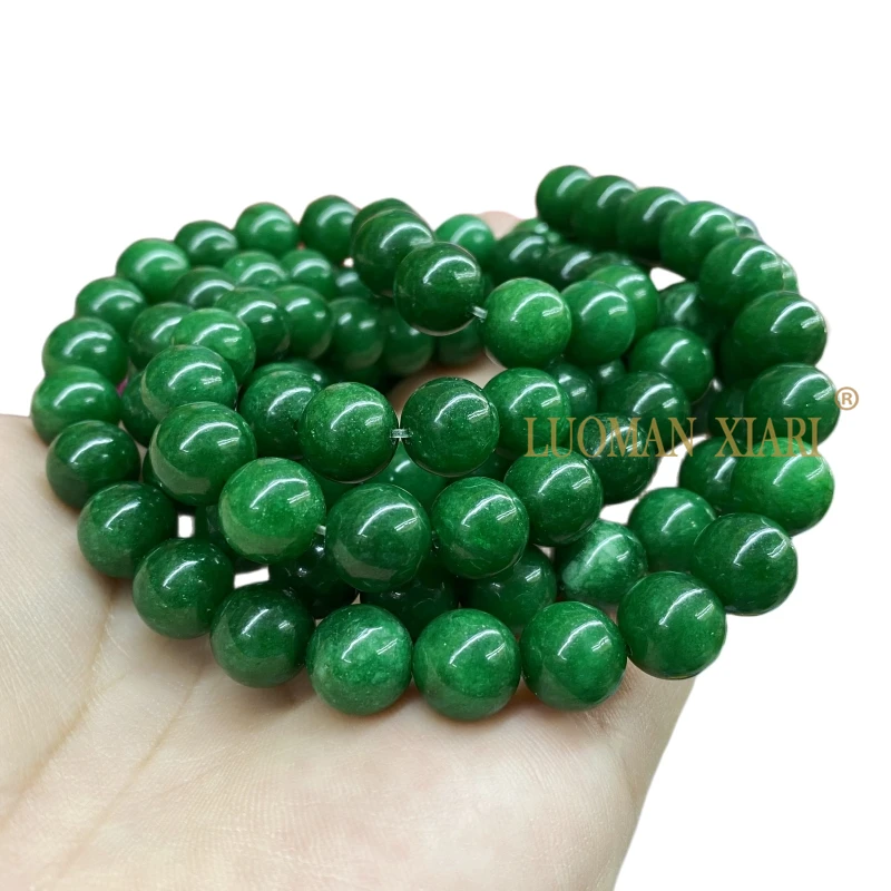 Natural Stone Green Chalcedony Imitate Emerald Jade Loose Round Space Beads for Jewelry Making Diy Bracelet Earrings Accessories