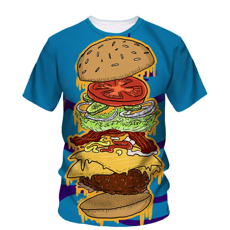 Burger Fried Chicken Hip Hop Summer Men\'S T-Shirt Youth Vibrant Neutral 3d Print Quality Short Sleeve O Collar Quality Top Shirt