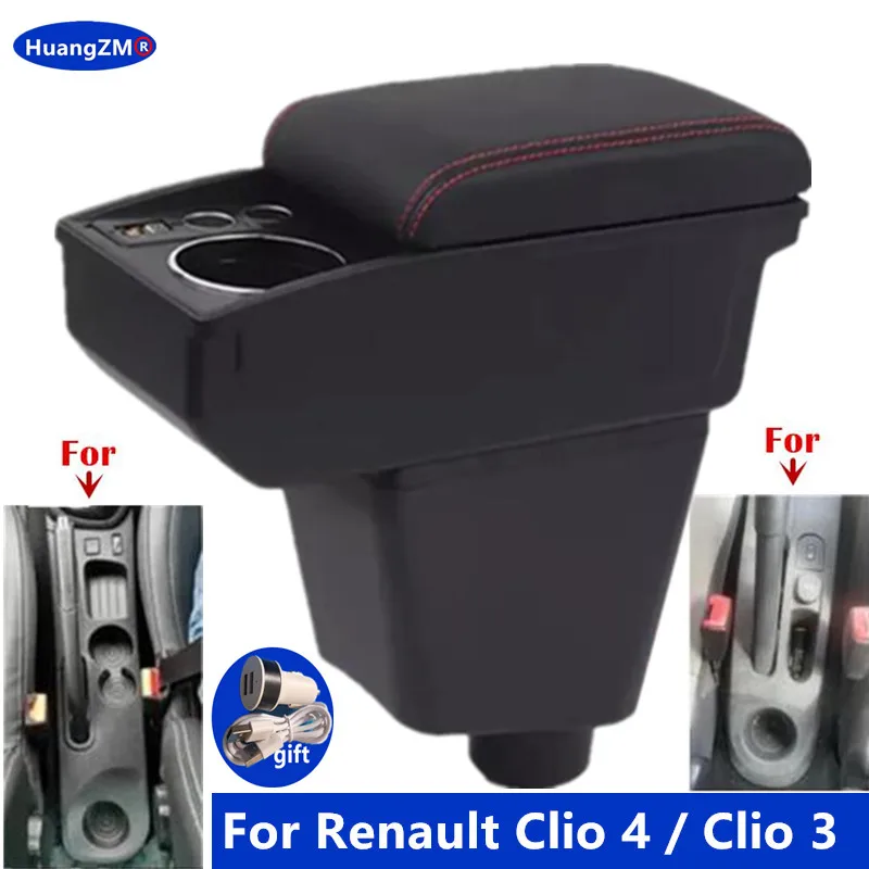 

Для Renault Clio 4, подлокотник для Renault Captur Clio 3 III IV, автомобильный подлокотник, двухслойный ящик для хранения, подстаканник, автомобильные аксессуары