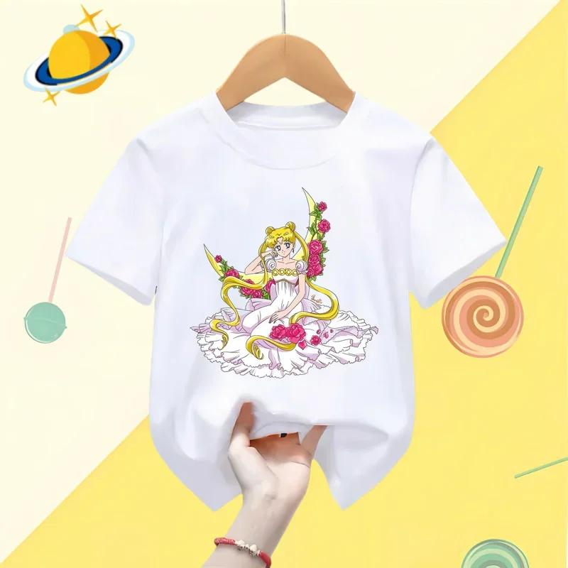 Cartoon anime Sailor Moon kids T-shirt Harajuku Kawaii cute girl short sleeve manga casual shirt baby top shirt