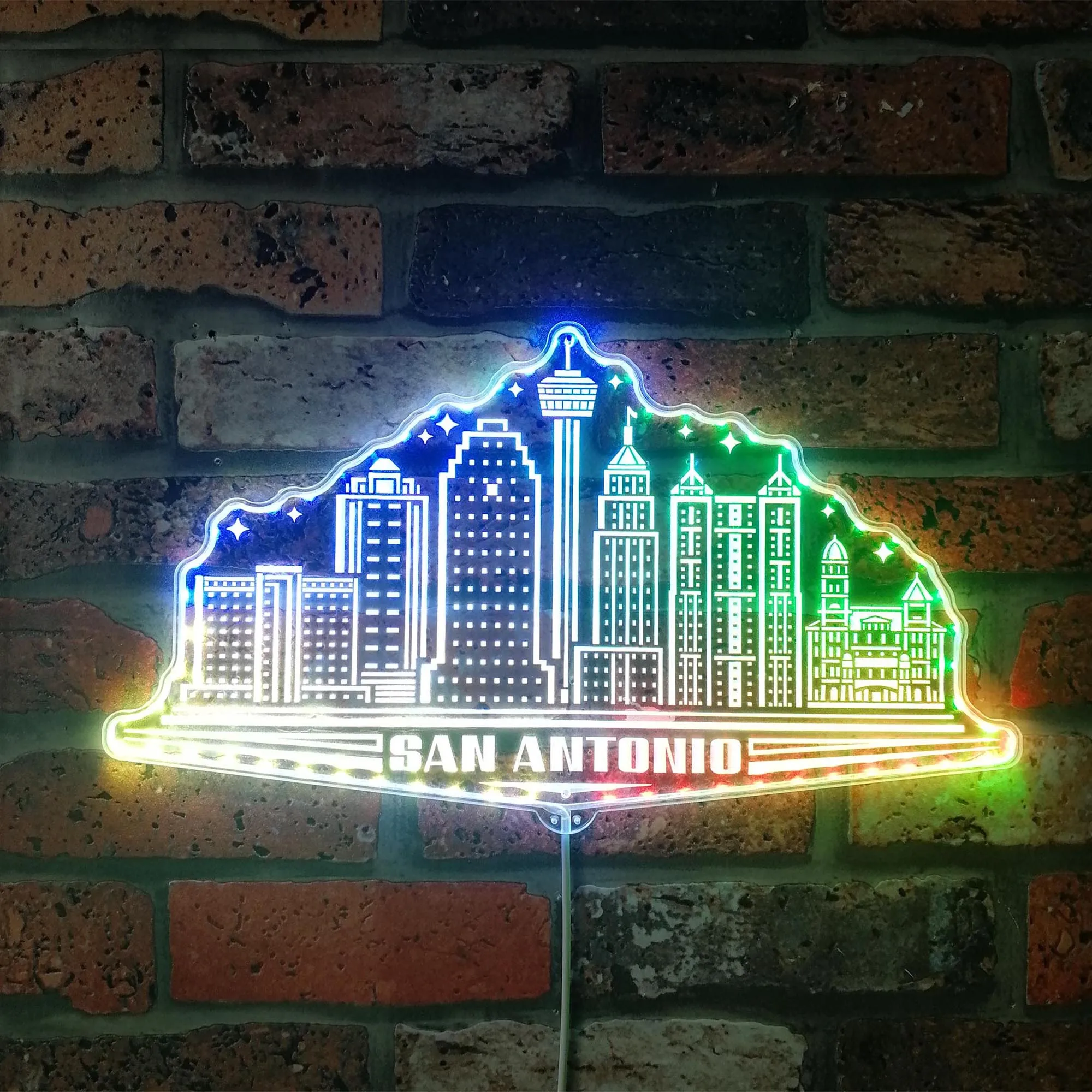 

San Antonio Texas USA Skyline Silhouette RGB Dynamic Glam LED Sign st06-fnd-i0121
