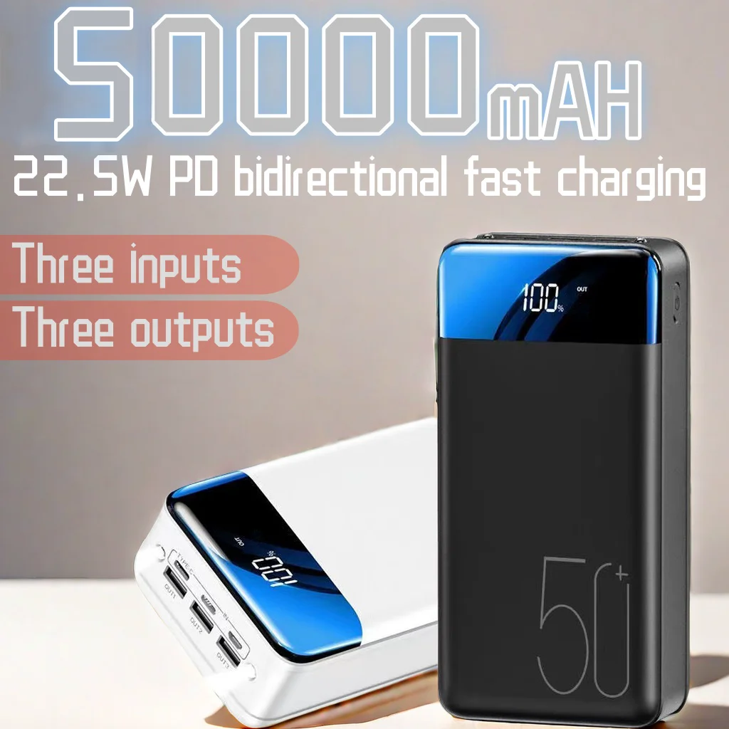 Universal fast charging of various mobile phones with a large capacity of 50000mAh power bank, essential for outdoor play