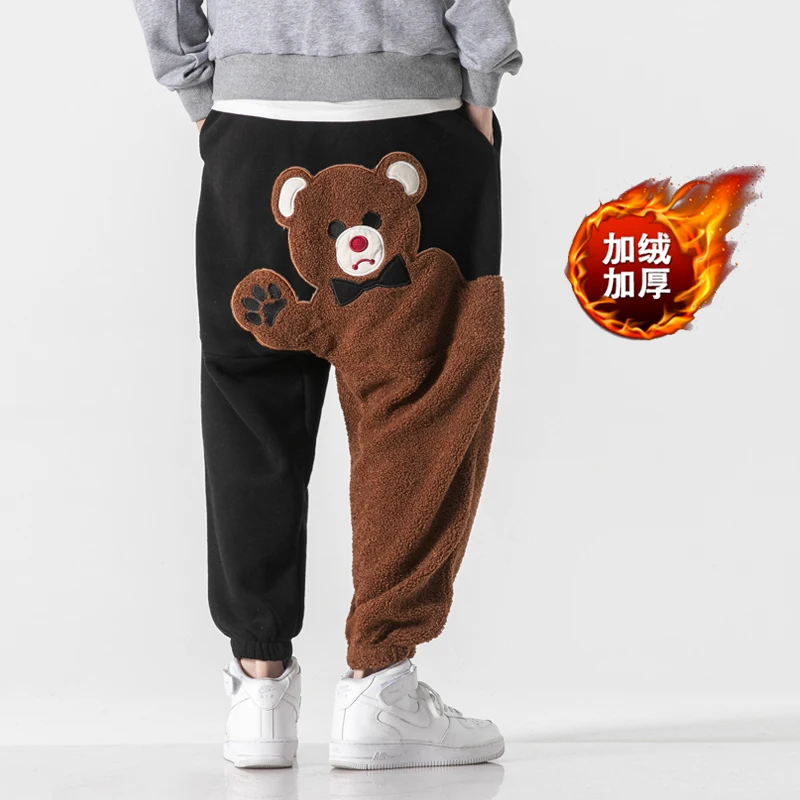 Baggy Man Pants Winter Fashion Lamb Wool Drawstring Sweat Pants Mens Thick Warm Harajuku Casual Trousers Men Clothing Streetwear