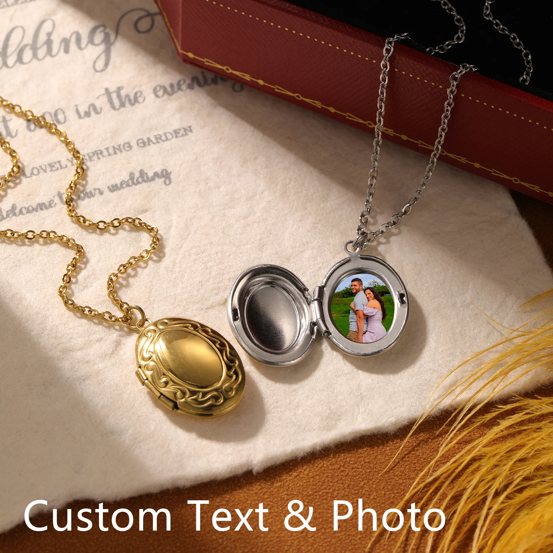 Custom Vintage Necklace with Photo Personalized Oval Locket Necklace Engraved Text Locket with Photo Anniversary Gift for Mom