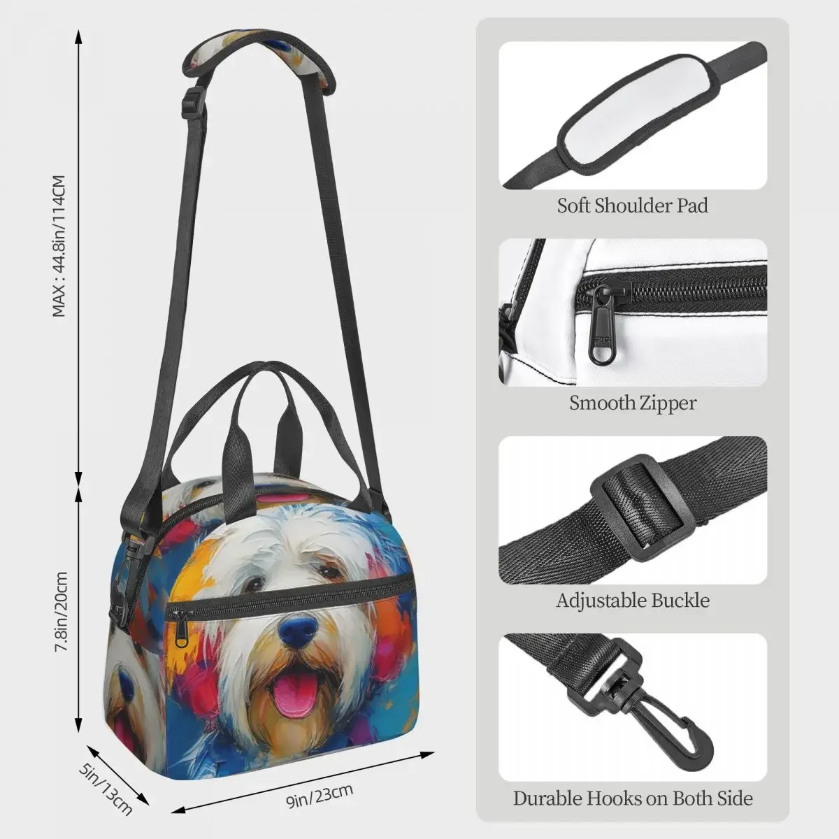 An Old English Sheepdog Journey Lunch Bags Bento Box Lunch Tote Resuable Picnic Bags Thermal Bag for Woman Children Office