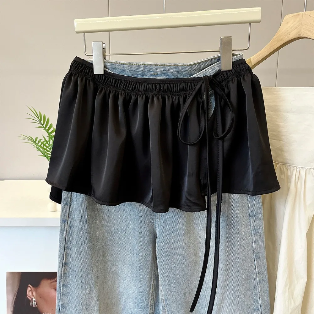 ファッションヒップホップレイヤー衣装スカートシャツエクステンダー甘いレースアップヒップスカーフ無地 Y2K フリルエッジウエストバンドストリート