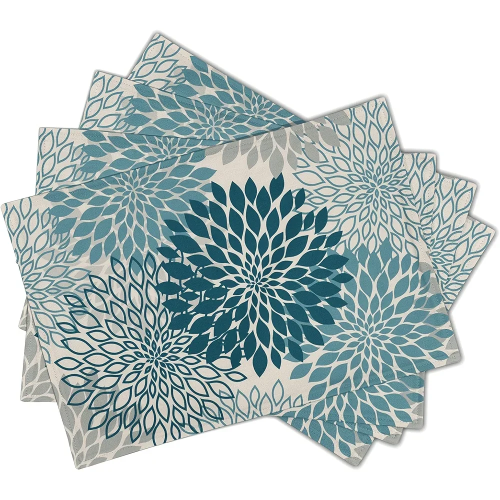 4pcs Blue Dahlia Placemats - 12x18
