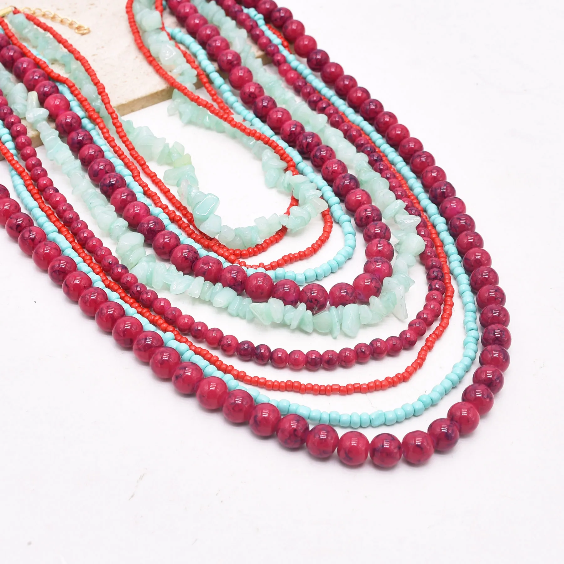 European And American Luxury Design Bead Stacking Collarbone Chain Exaggerated Creativity Layer Baroque Colorful Gravel Necklace