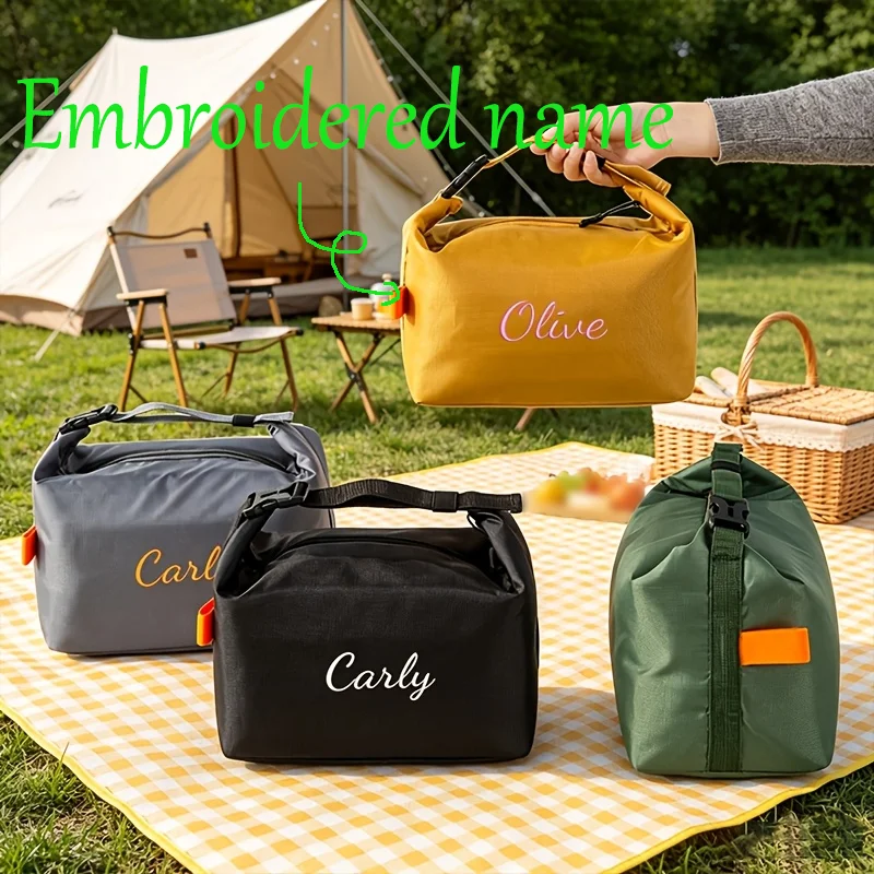 Embroidered name Oxford Cloth Large Capacity Handbag Customised Insulated Lunch Bag Back to School Season Personalized Lunch Box