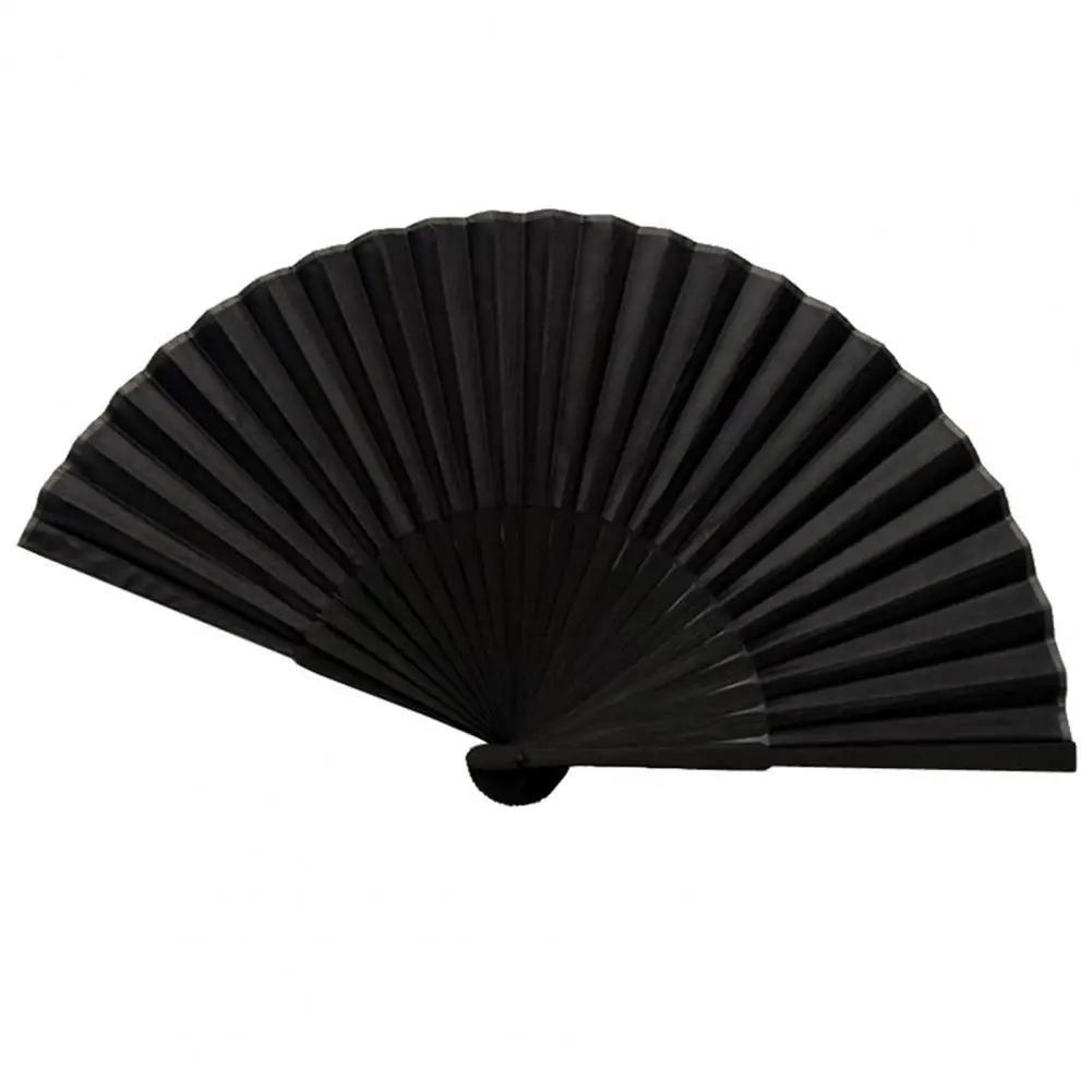 Black Folding Fan with Bag Chinese Style Dance Performance Photo Props Portable Faux Silk Bamboo Hand Held Fan Party