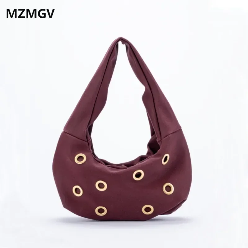 

New Arrivals Winter Fashion Faux Suede Half Moon Shoulder Bag Rivet Design Women's Underarm Hobo Bag Treng Handbag Purses 2024