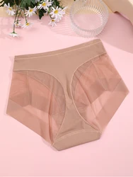 Mesh Hollow Out Underwear for Women Sexy Mid Waist Plus Size Panties Female Tight Waistband and Lifting Buttocks Briefs L-3XL