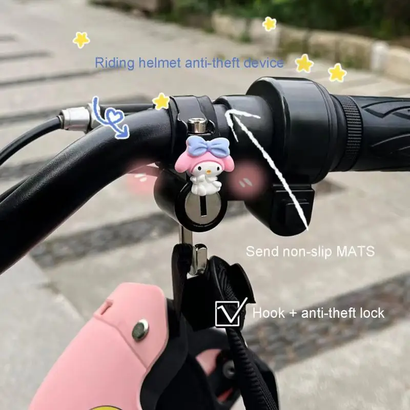 Kuromi Cinnamoroll Cartoon Riding Hook Lock Motorcycle Handlebar Helmet Anti-Theft Lock Multifunction Storage Helmet Hook Lock