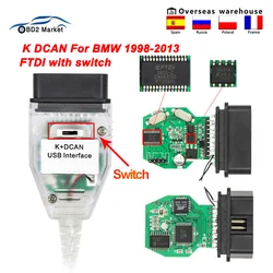 For BMW K DCAN FTDI Chip with Switch K CAN OBD2 OBD 2 Auto Car Diagnostic Tools Scanner K-line K line Cable FT232 Full Chips