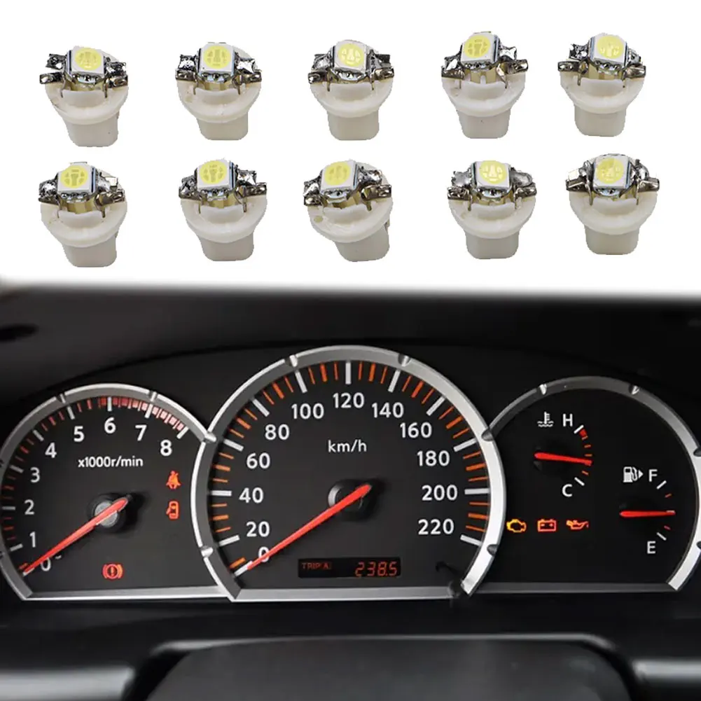 10Pcs T5 B8.5D 5050 LED Car Cob Dash Board Bulb B8.4D Instrument Panel DC 12V Indicator Lamp Light Vehicle White 15.5mm