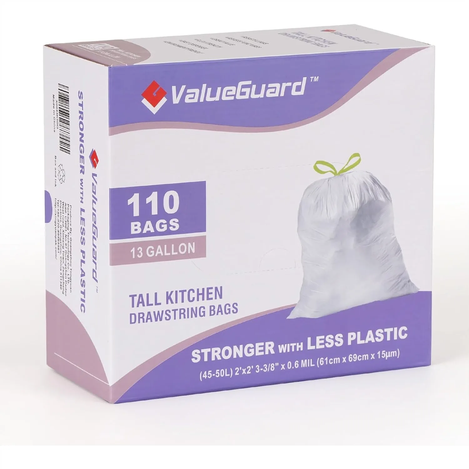 

Trash Bags 13 Gallon Drawstring Tall Waste Bags for Kitchen Office Party, 0.6 Mil 110 Count, Easy Tie and Carry