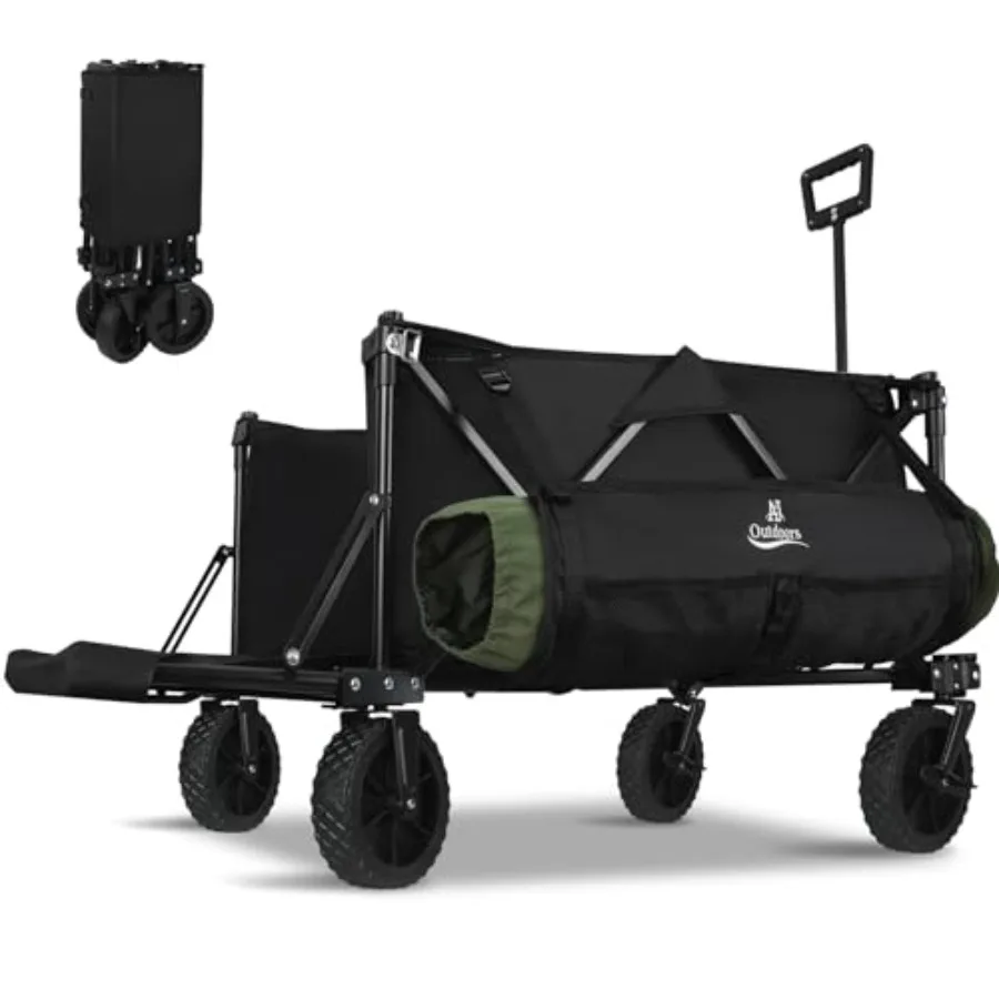 

Wagon Carts Foldable with All Terrain Wheels Double Brakes and Extending Tailgate Collapsible Wagon Grocery Cart on Wheels Util