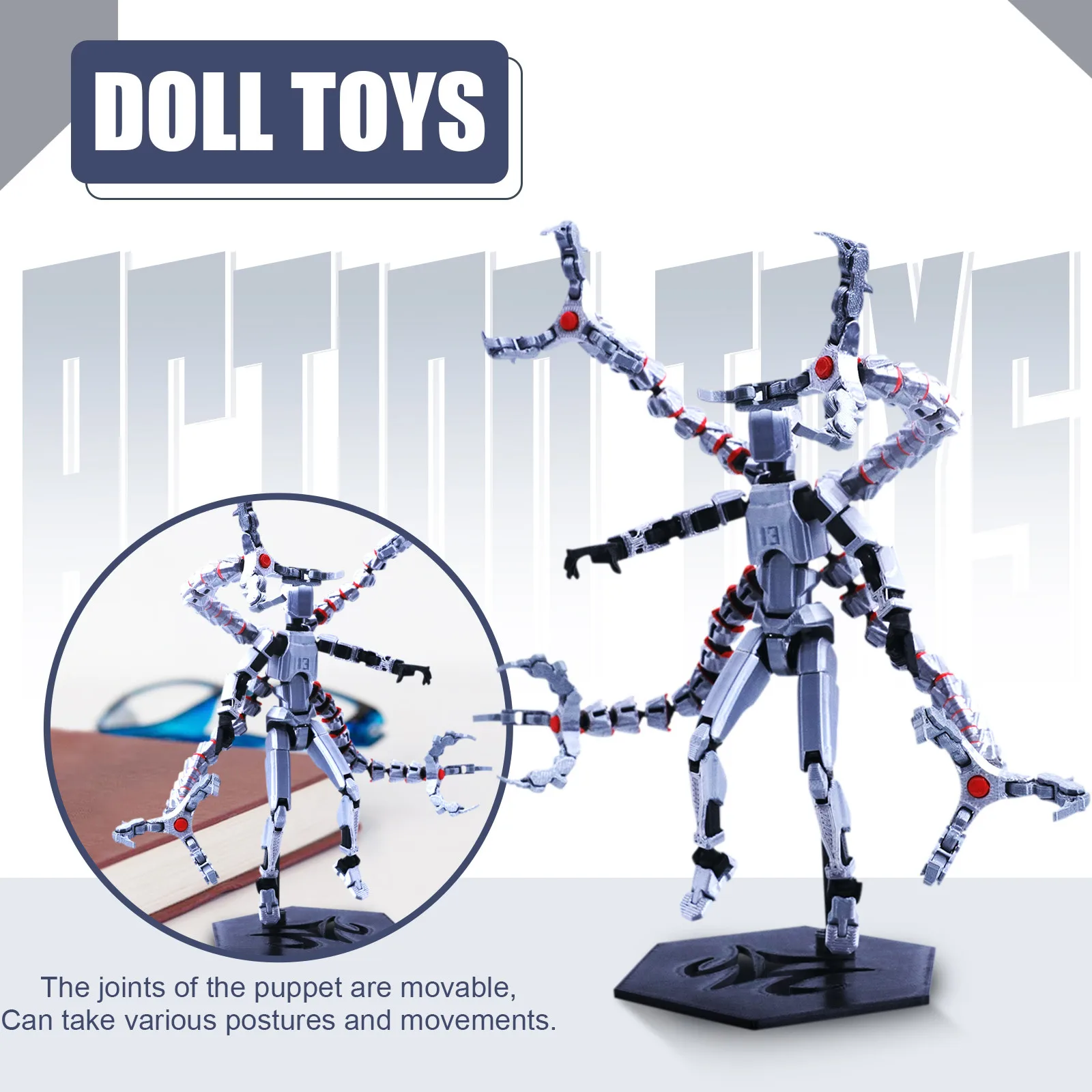 3D Printed Multi-jointed Toy T13 Action Figure Creative Decompression Desktop Ornament Suitable for Boy's Gifts