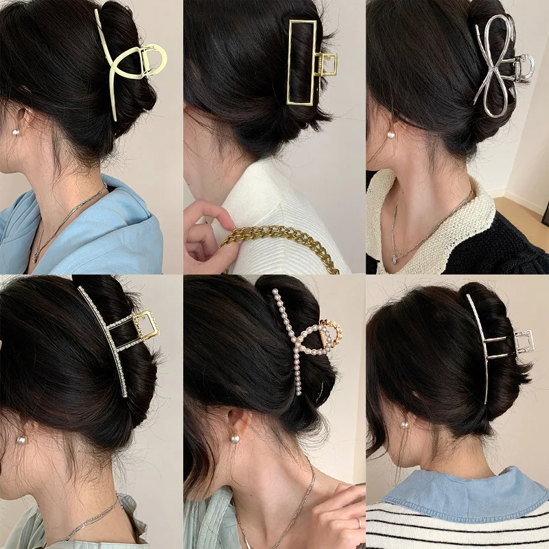 New Metal Geometric Hair Claw Crab Hair Clips Fashion Cross Hairpins Barrettes Women Girls Korean Ponytail Clip Hair Accessories