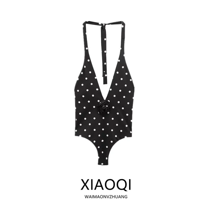 

Spring 2025 Women's Faionable Floral Embellied Polka Dot Neline Swimming Suit Versatile Stand out Design New Arrival