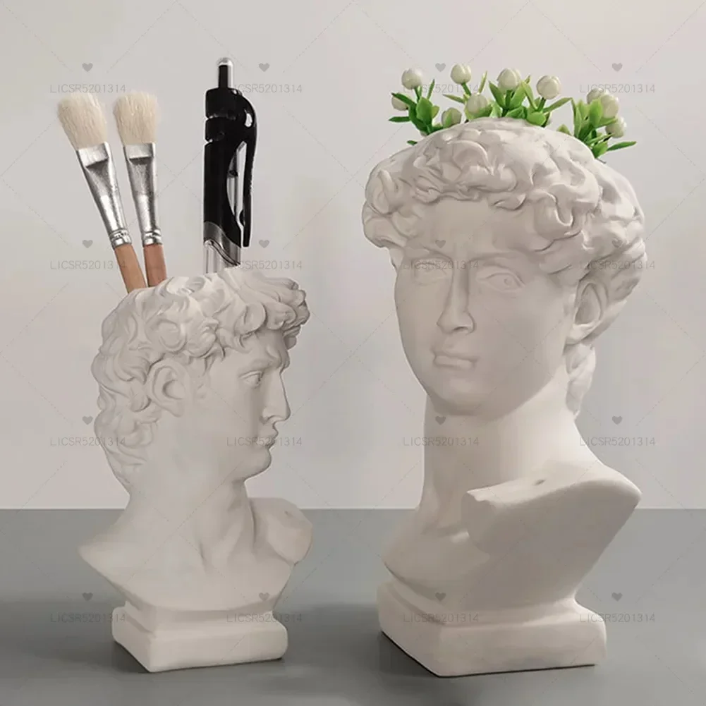 Creative Pen Holder Resin David Sculpture Portrait Statue Make-up Brush Storage Box Flowerpot Vase Art Craft Garden Home Decor