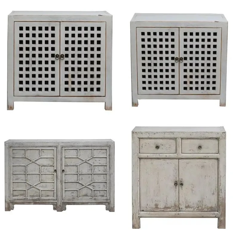 White Retro Wooden Living Room Cabinet Antique Style Shabby Chic Furniture