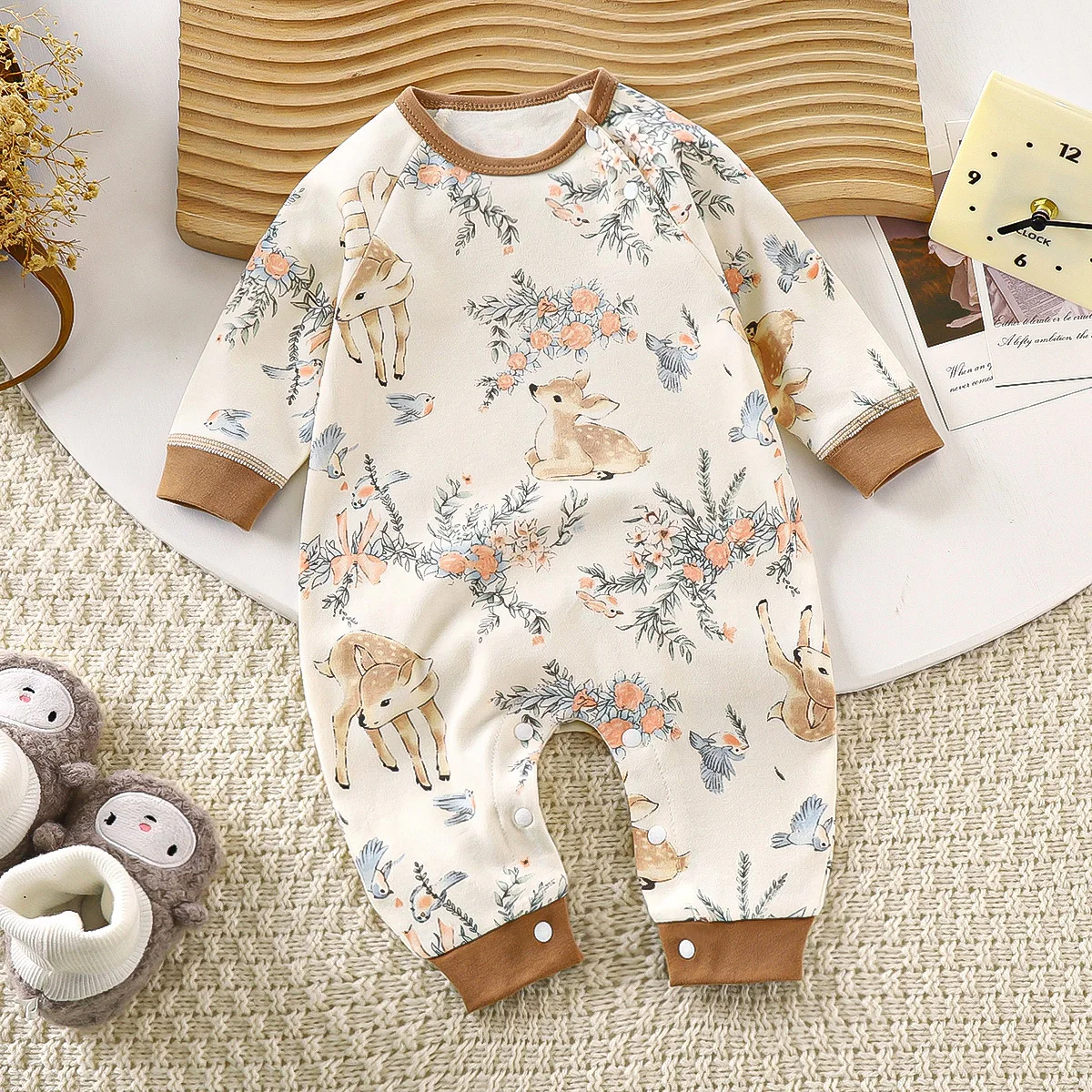 Autumn Newborn Girl Rompers Cotton Animal Printed Long Sleeve Baby Girl Bodysuits Loose Soft Kid Infant Girl Sleepwear Jumpsuits