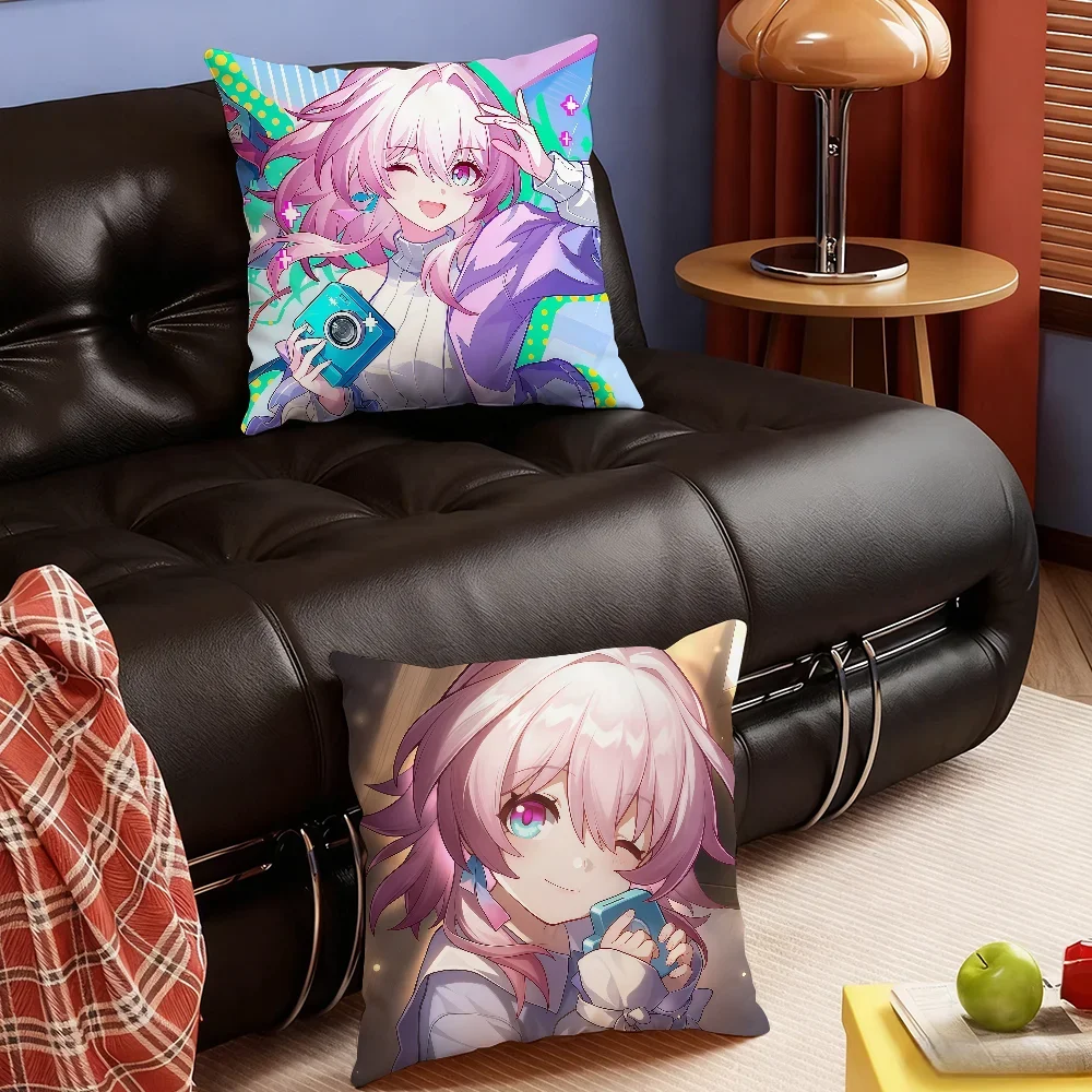 Game Honkai Star Rail March 7th cushion cover Soft Smooth Pillow Case Hidden Zipper Washable Decorative Couch Office Gift