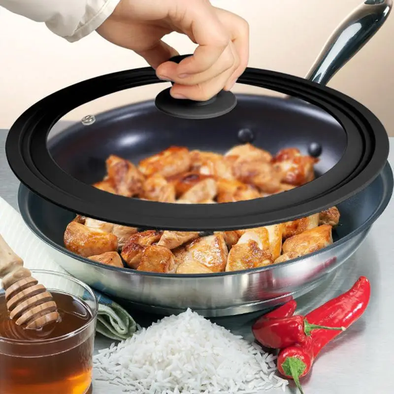 Pan Cover for Frying Multi-Size Black Glass Top Covers Pot Replacement Parts Kitchen Gadgets Skillet Tool Cookware Accessories
