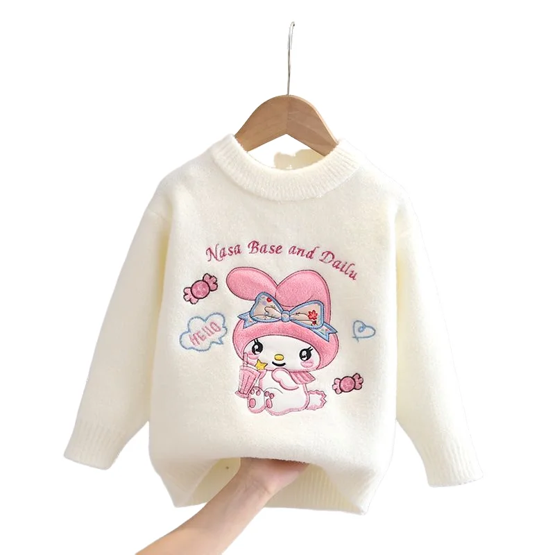 Girl Sweater Sanrio Child Autumn Winter Knitted Sweater My Melody Kawaii Fashion Keep Warm Bottoming Shirt Cartoon Cute Knitwear