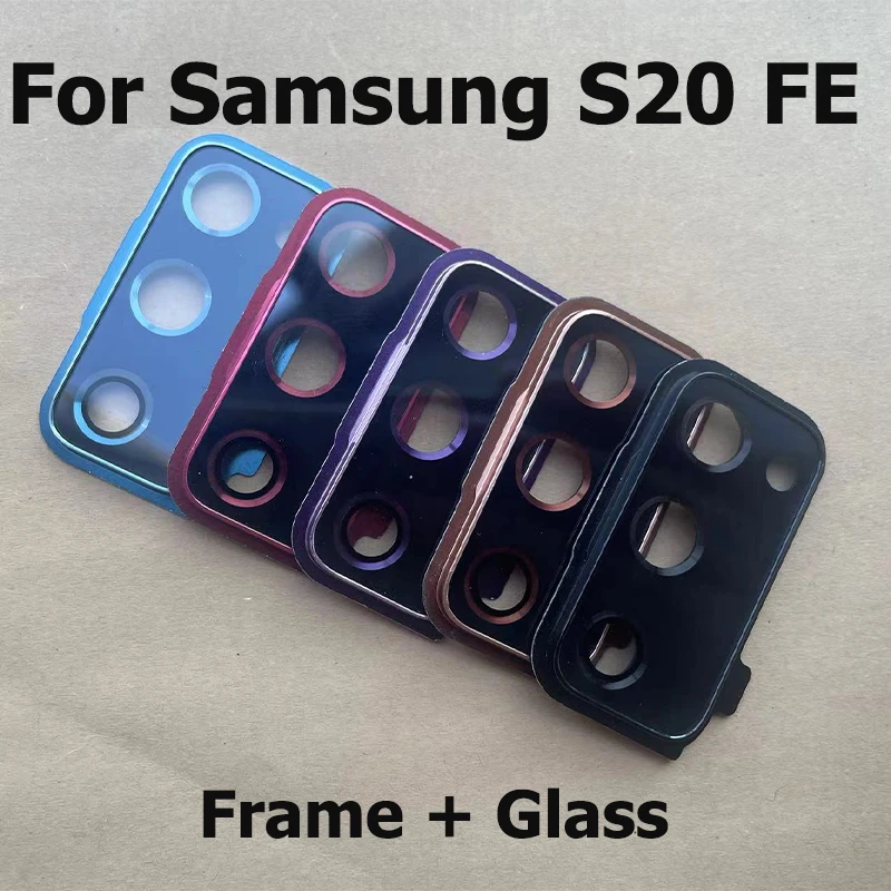 For Samsung Galaxy S20 FE Back Camera Glass Lens + Frame Rear Housing Back Cover With Metal Frame Holder Replacement