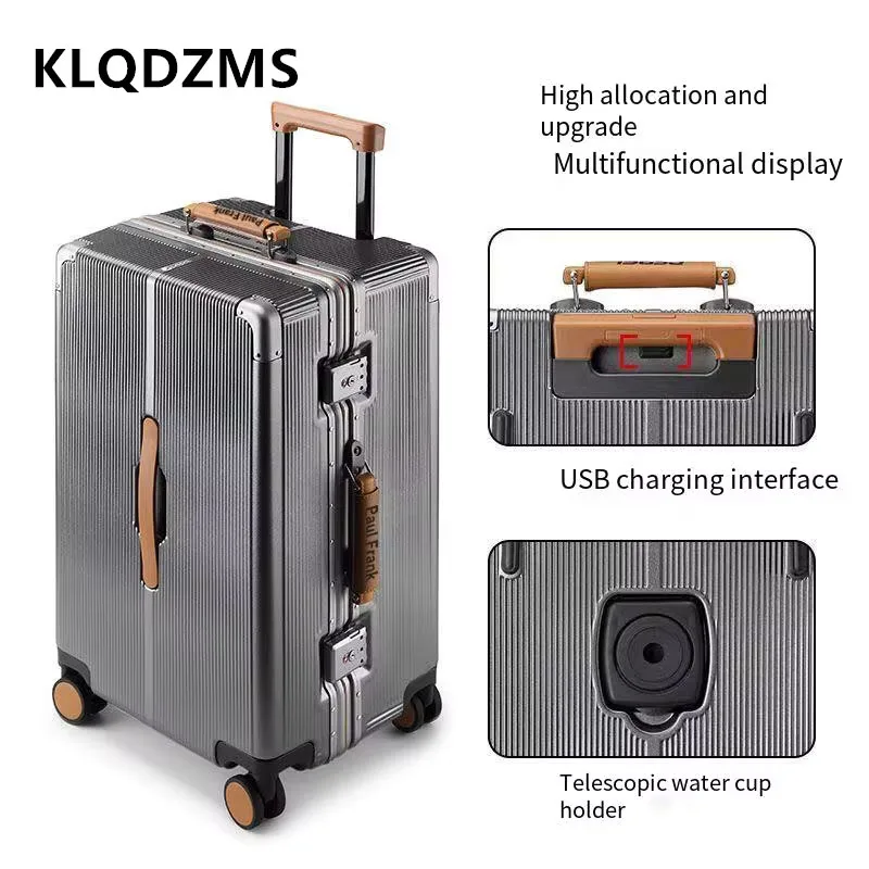 Klqdzms Abs + Pckoffer 20 "24" 26 "28 Inch Grote Capaciteit Aluminium Frame Trolley Case Abs + Pc Boarding Box Usb Oplaadbagage