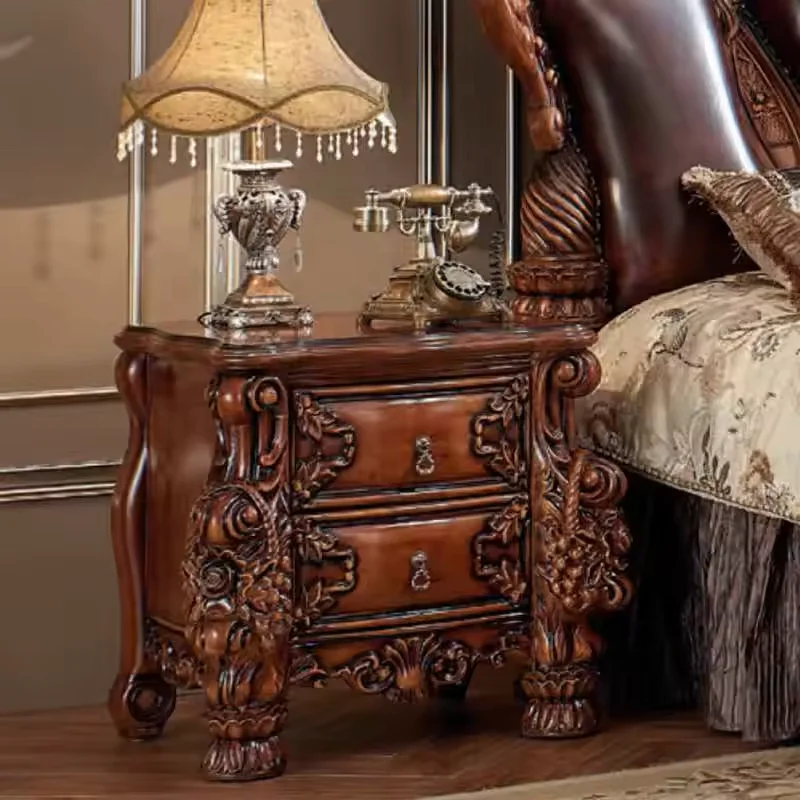 

Bedside Table Luxury Solid Wood Carved Bedroom Furniture Set Bedside Table