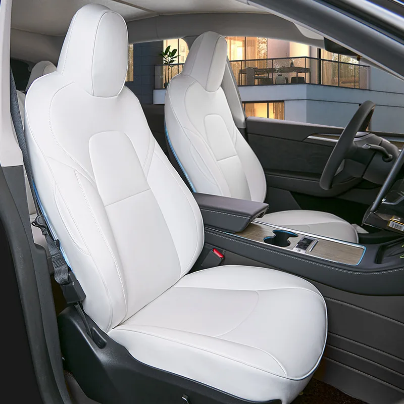 Per Tesla Model Y coprisedili per auto coprisedili per interni auto in pelle Nappa Airbag fodera per cuscino compatibile Set completo Custom Fit