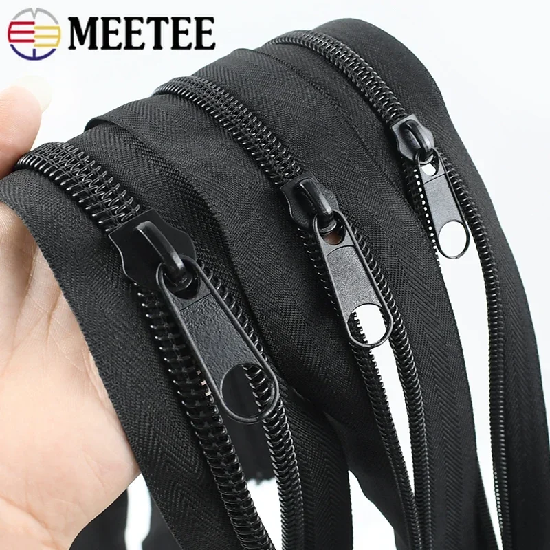 1-5Meters 3#5#8#10# Black Nylon Zippers with Sliders Plastic Coil Zipper By Meters Bags Tent Zip Repair Kits Sewing Accessories