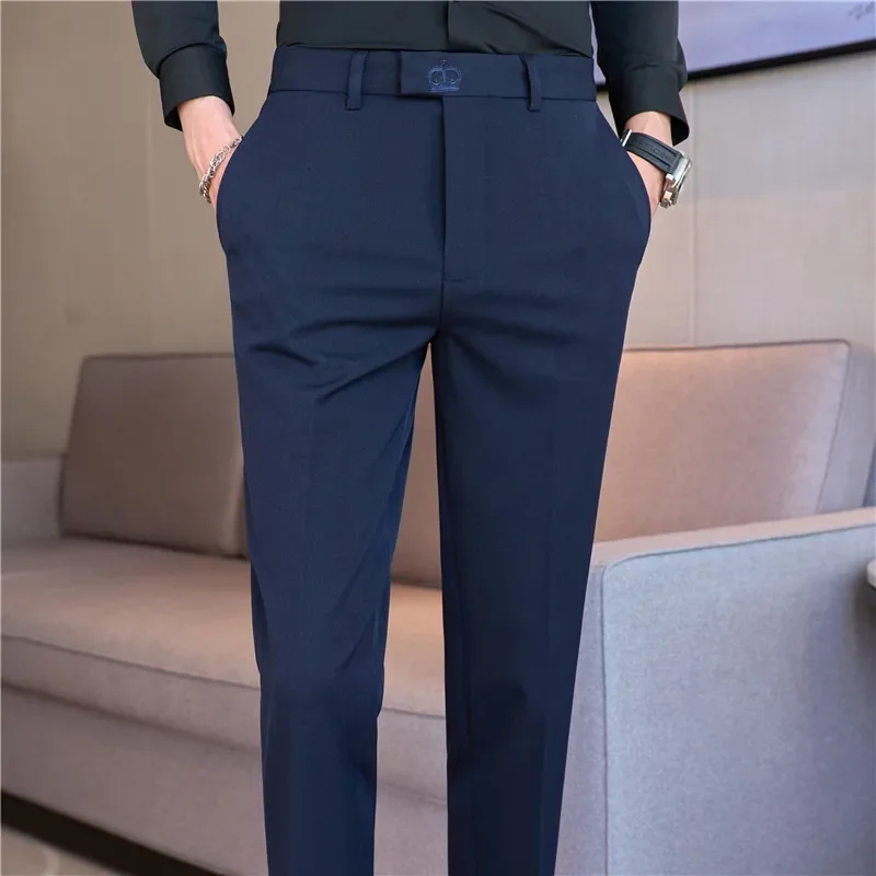 Dress Pants Men 2024 Autumn New Embroidered Suit Pants Business Casual Slim Fit Solid Casual Formal Dress Trousers Men Clothing